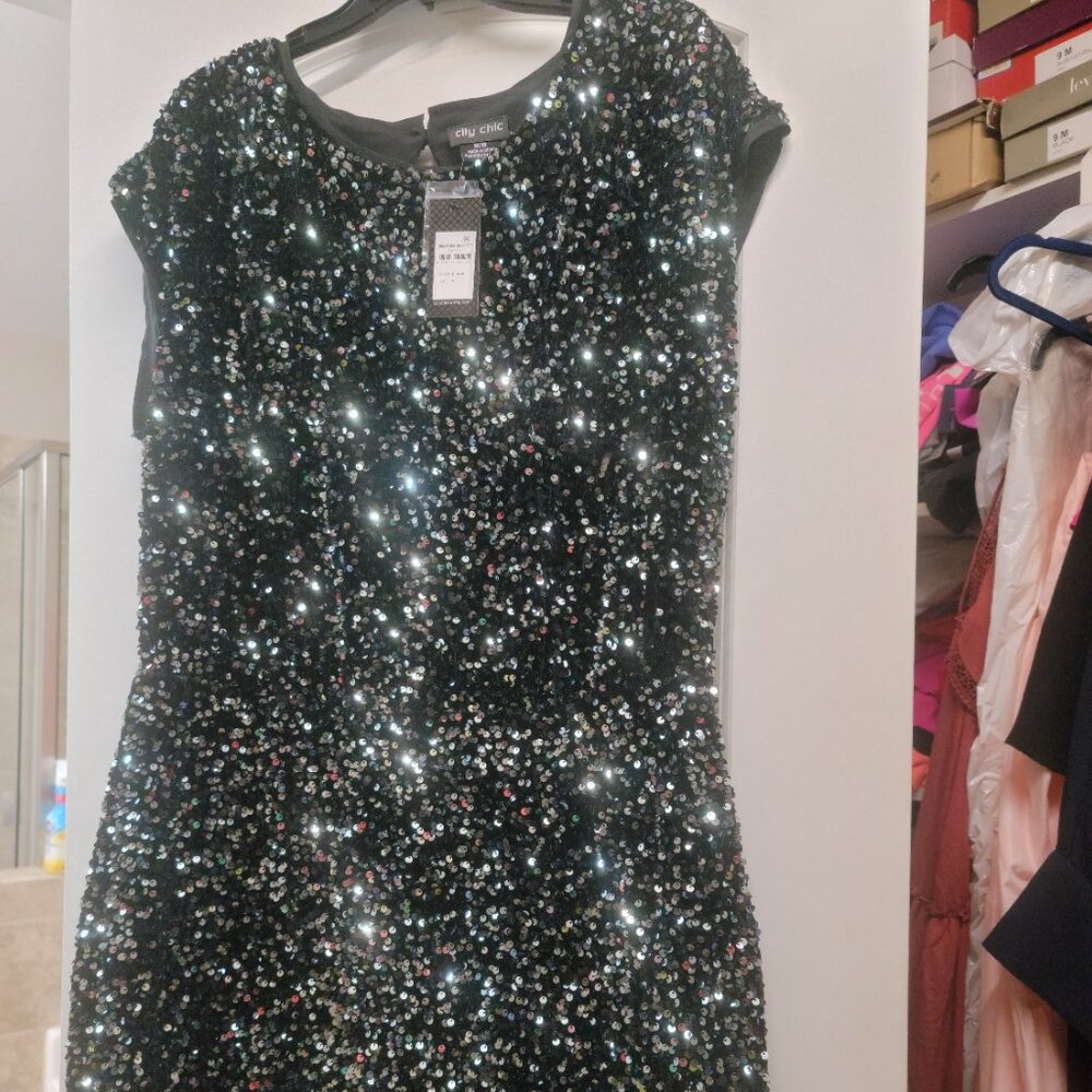 City Chic Black Sequin Party Mini Dress